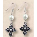 Latin Cross Pearl Drop Earrings